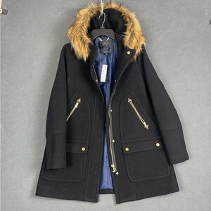 NWT J. Crew $398 Chateau Parka Italian Stadium-Cloth Wool Nello Gori SZ: 4 BLK